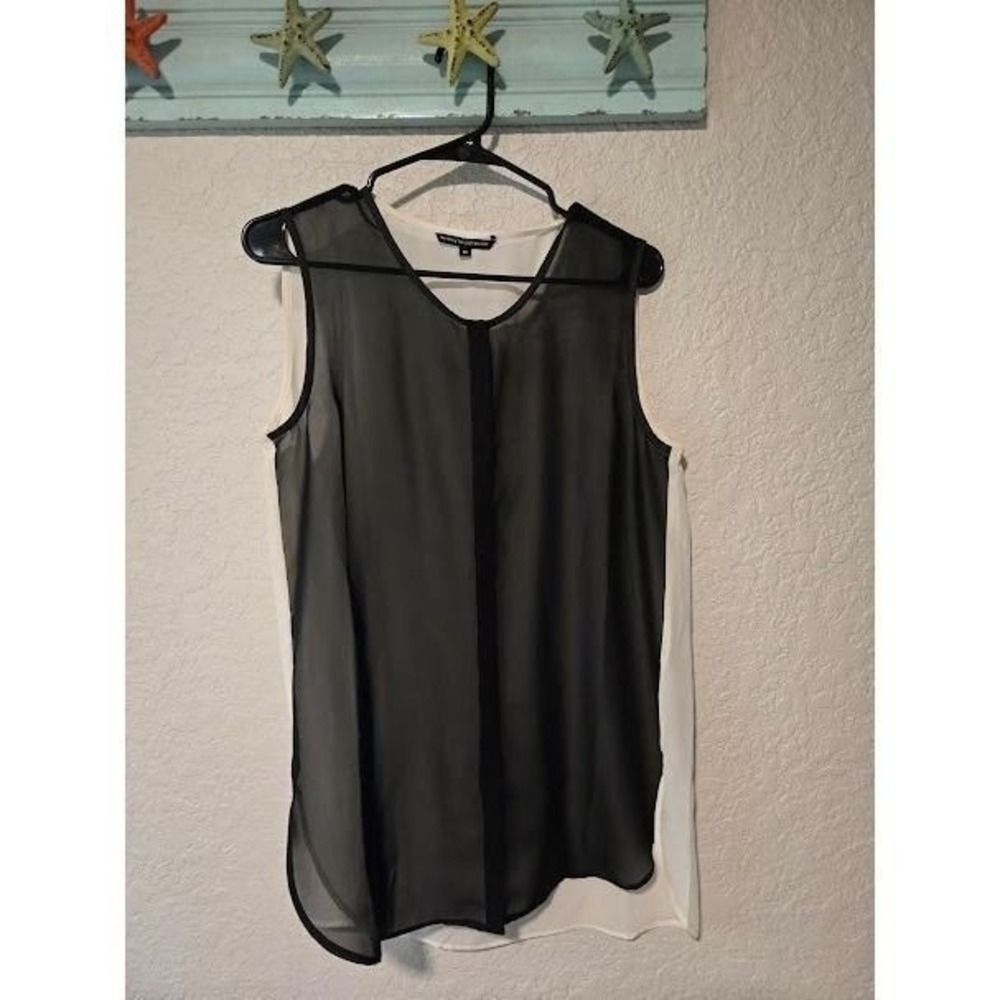 W118 by Walter Baker Womens Black White Colorblock Sheer Overlay Blouse Medium